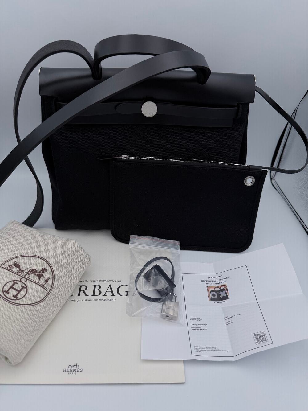🌸 HERMÈS Military Toile Vache Hunter Herbag Zip Retourne 31 PM Black •D 2019 🌸